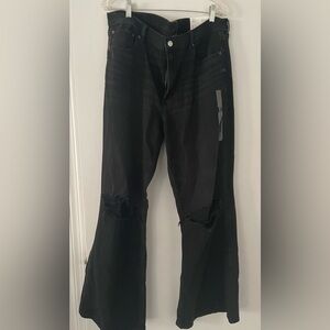 American Eagle Outfitters Black Flare Jeans with Distressed Knee